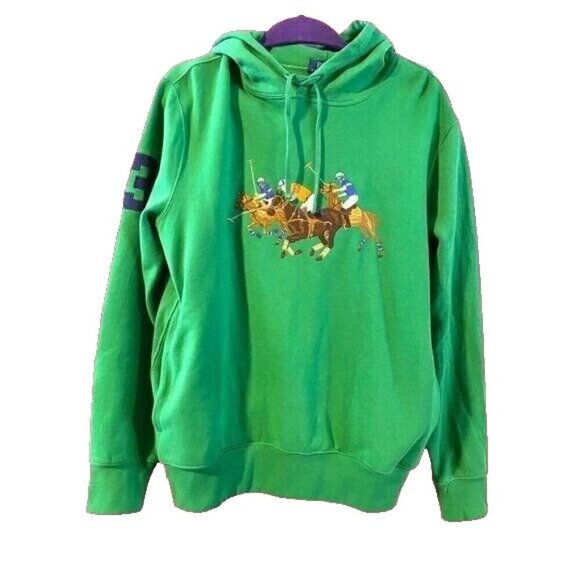 Polo Ralph Lauren Embroidered Triple Pony Hoodie Sweatshirt XL Green Logo - Picture 1 of 10